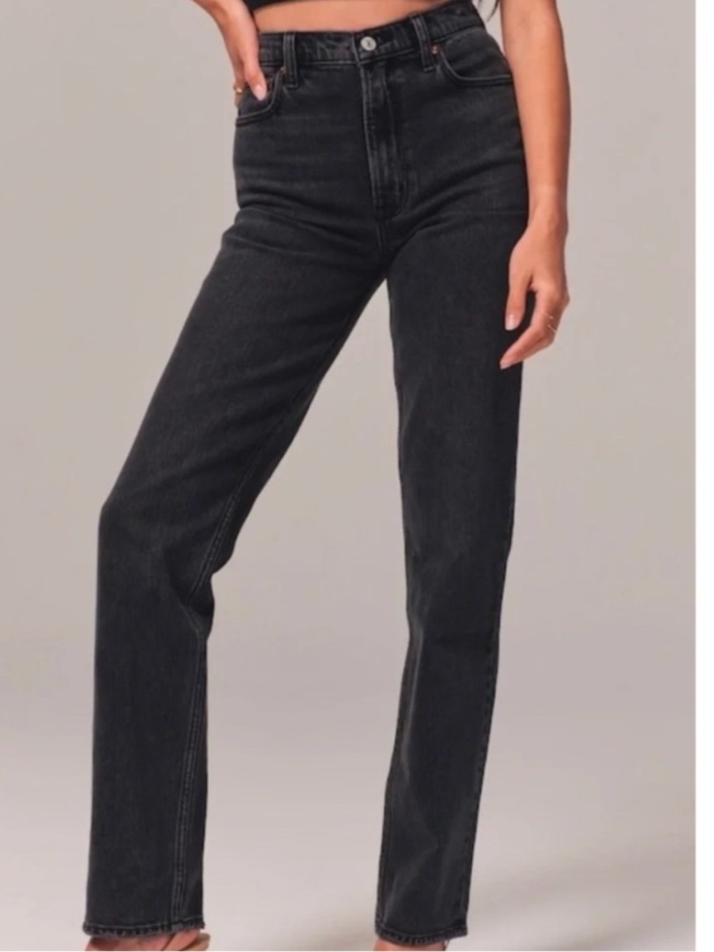 ABERCROMBIE & FITCH High Rise 90s Straight Jean Washed Black Curve Love Size 29